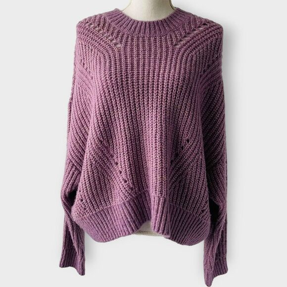 Elizabeth and James Sweater Giada Purple Cropped Oversize Metallic Gold XL NWOT - Picture 2 of 11
